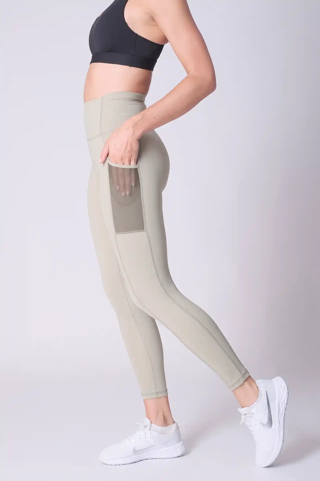 SPWL0001 - Women's Meshed Side Pocket Leggings 25" - Sage