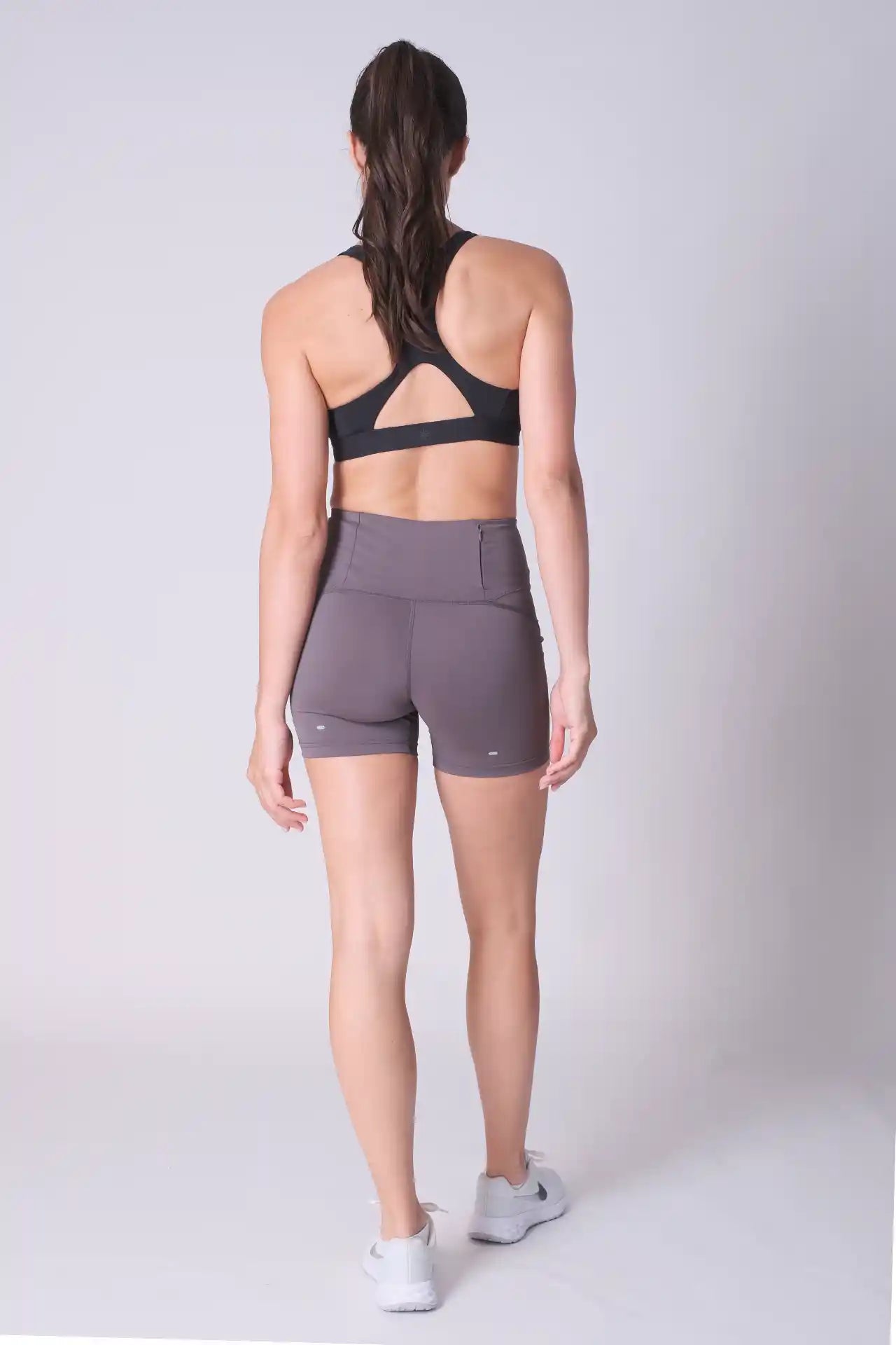 SPWL0004 - Women's Back Zip Pocket Running Short Leggings 5" - Grey
