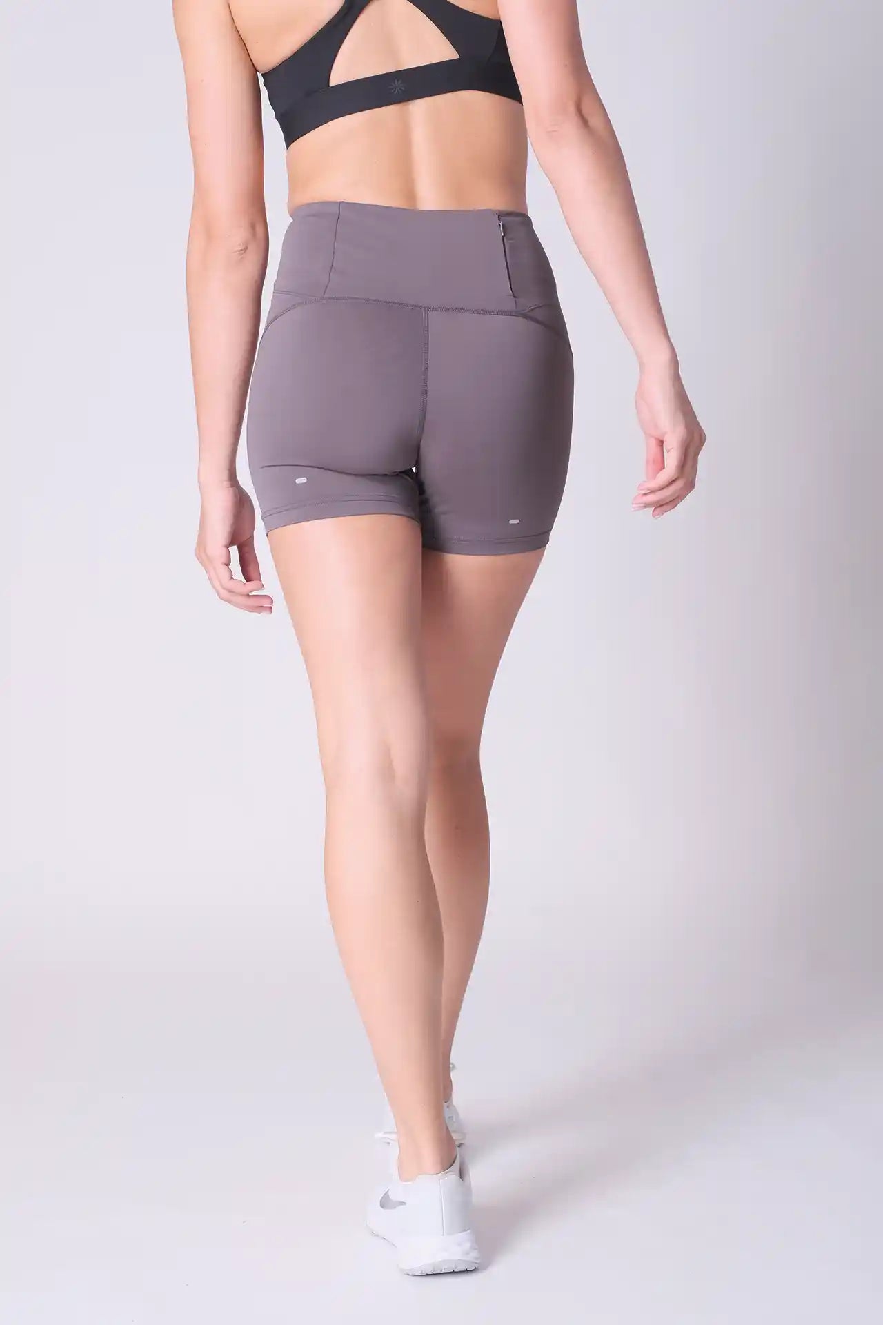 SPWL0004 - Women's Back Zip Pocket Running Short Leggings 5" - Grey