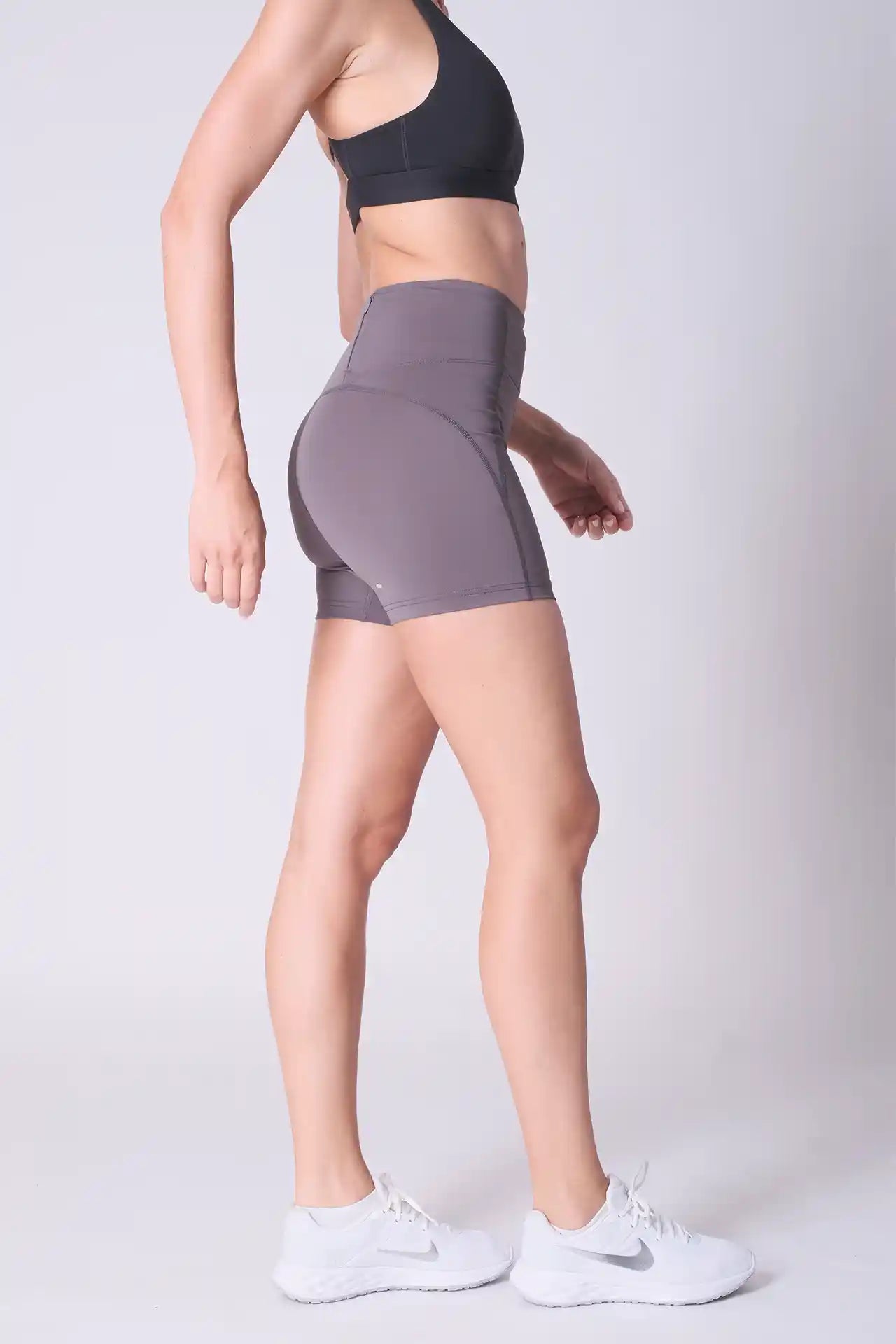 SPWL0004 - Women's Back Zip Pocket Running Short Leggings 5" - Grey