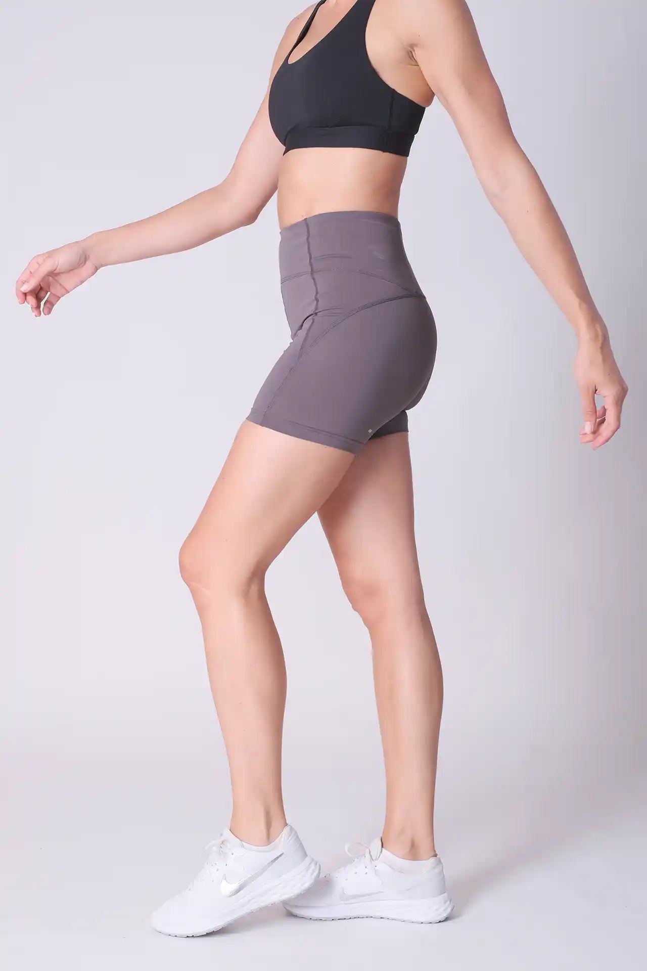 SPWL0004 - Women's Back Zip Pocket Running Short Leggings 5" - Grey