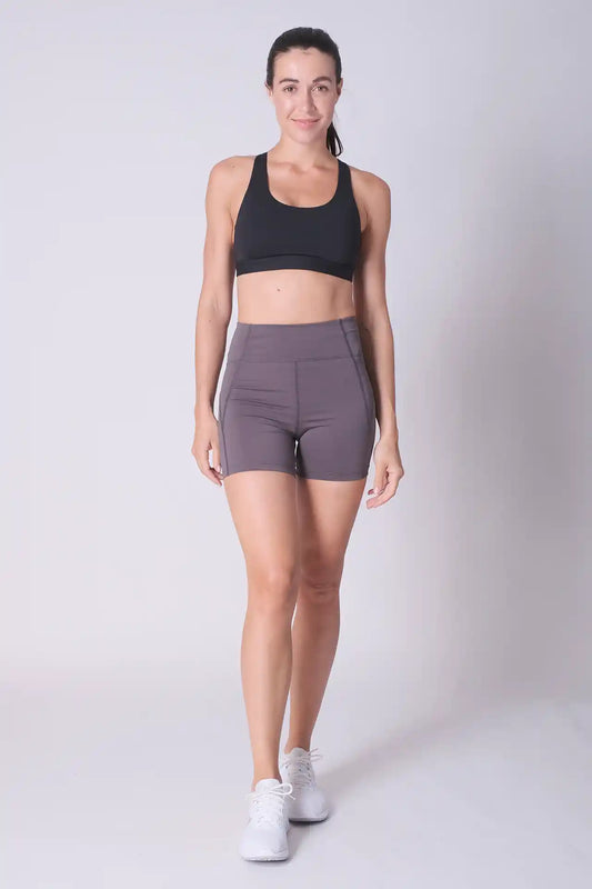 SPWL0004 - Women's Back Zip Pocket Running Short Leggings 5" - Grey