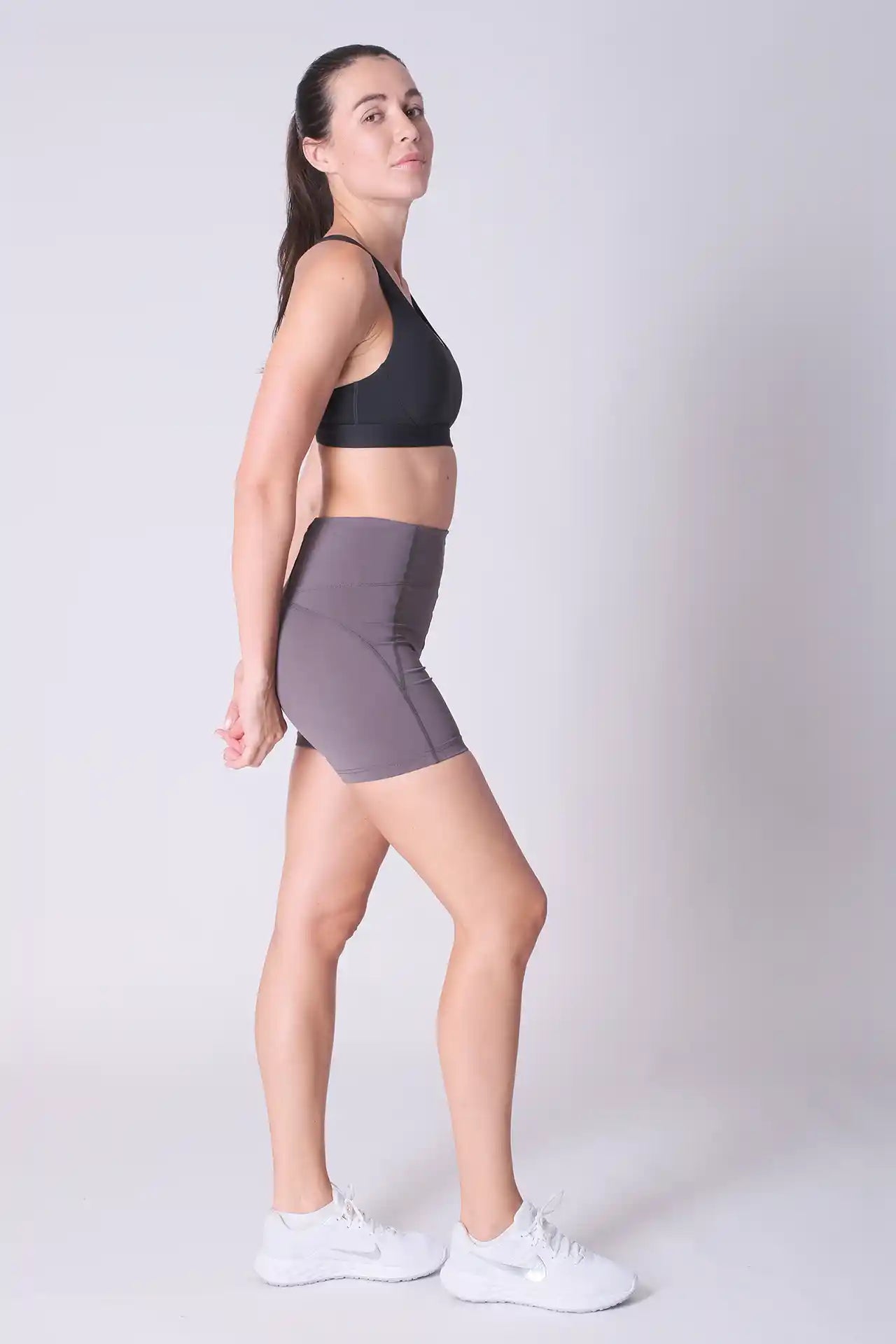 SPWL0004 - Women's Back Zip Pocket Running Short Leggings 5" - Grey