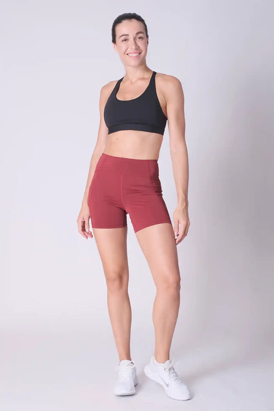 SPWL0004 - Women's Back Zip Pocket Short Leggings 5" - Maroon