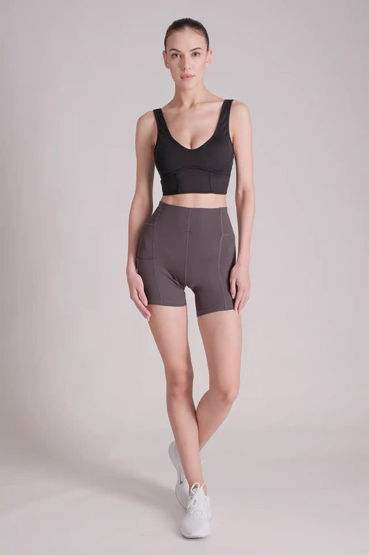 SPWL0005 - Women's High Rise Side Pocket Short Legging 5" - Dark Grey