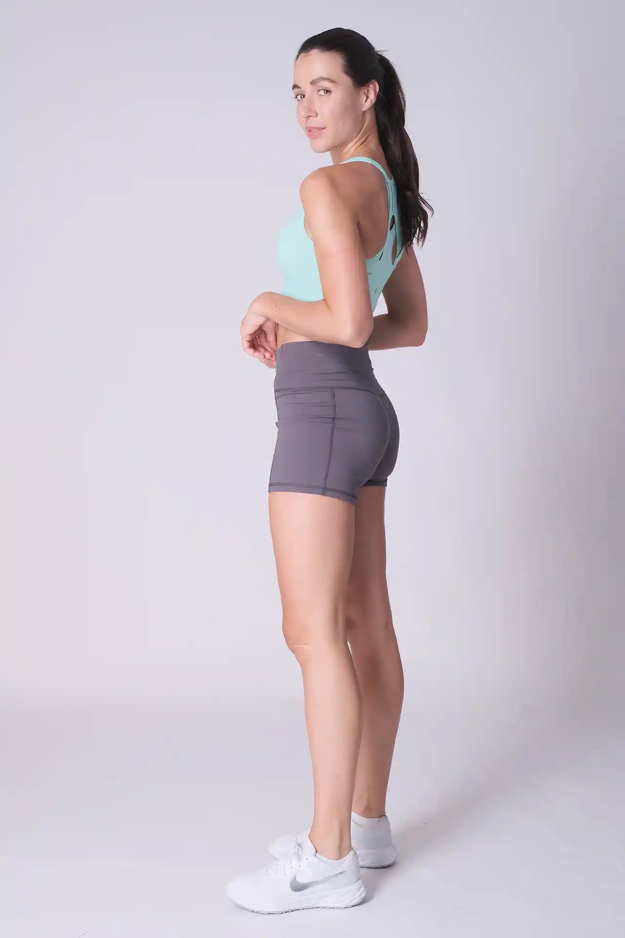 SPWL0005 - Women's High Rise Side Pocket Short Legging 5" - Mid Grey