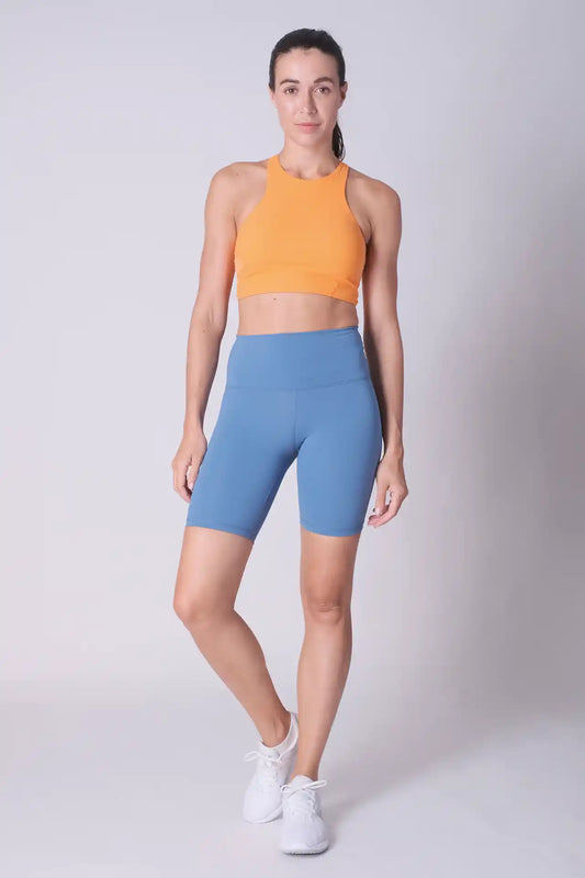 SPWL0006 - Women's Basic High Waisted Short Leggings 8" - Ocean