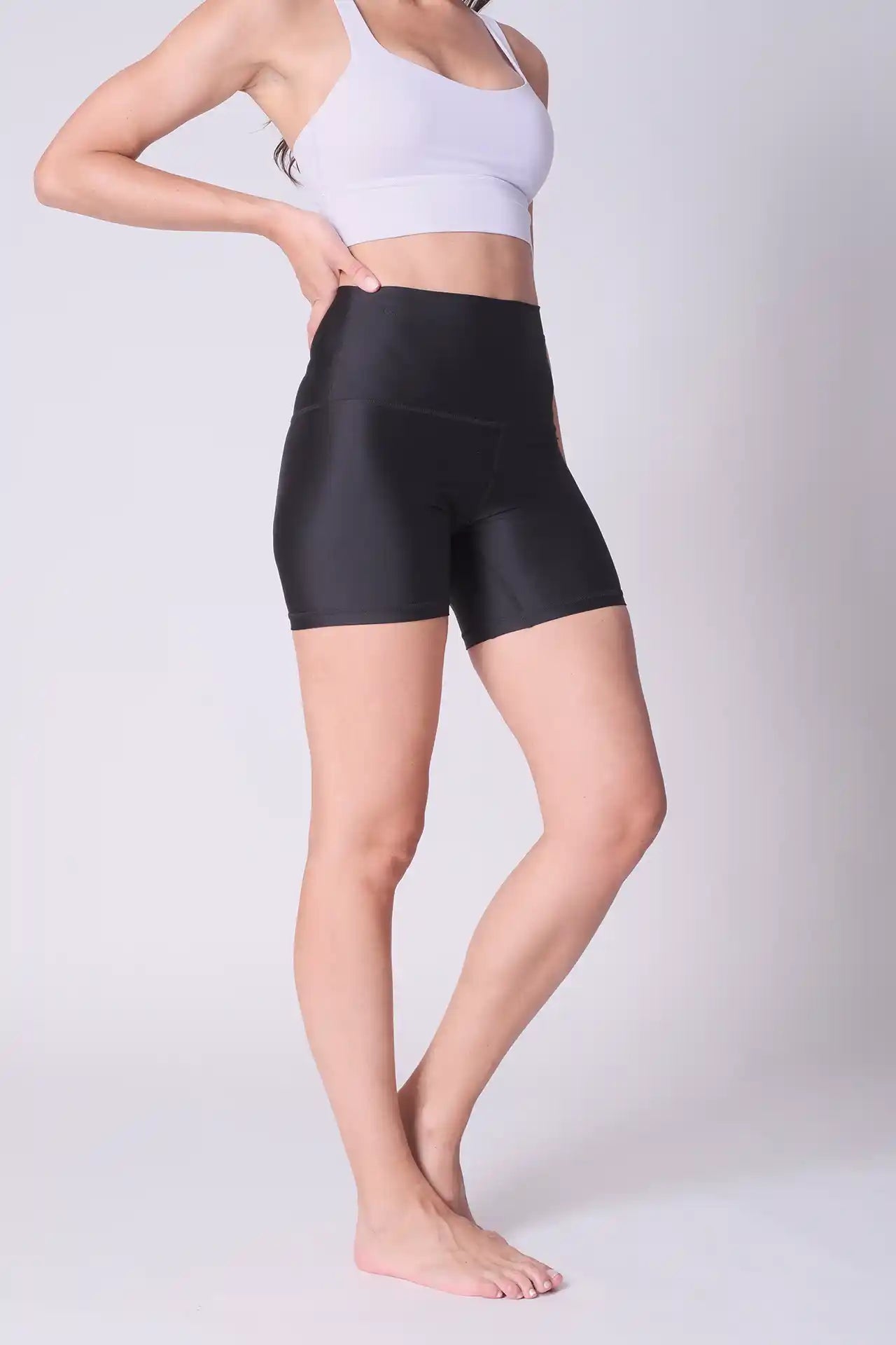 SPWL0007 - Women's Super High Waisted Short Leggings 6" - Black