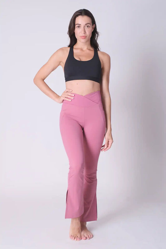 SPWL0018 - Women's Cross Over Waist Flare Leggings 31" - Pink
