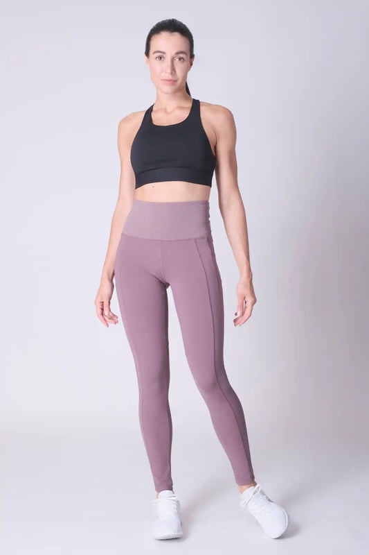 SPWL0019 - Women's Ultra 4-way Stretch Ribbed High Waist Performance Leggings 29" - Plum
