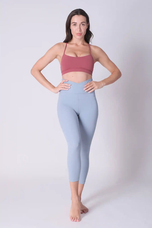 SPWL0024 - Women's Cross Waist Crop Leggings 21" - Sky Blue