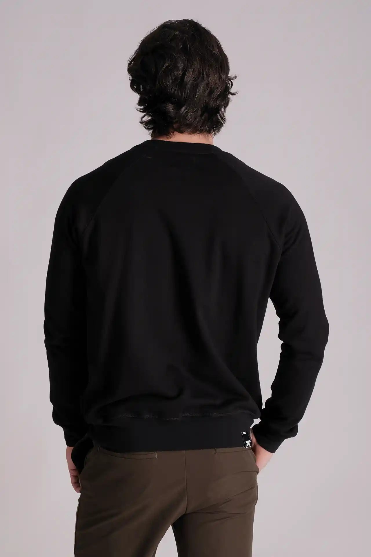 SPM0069 - Finest Cotton French Terry Printed LOGO Crew Sweatshirt - Black