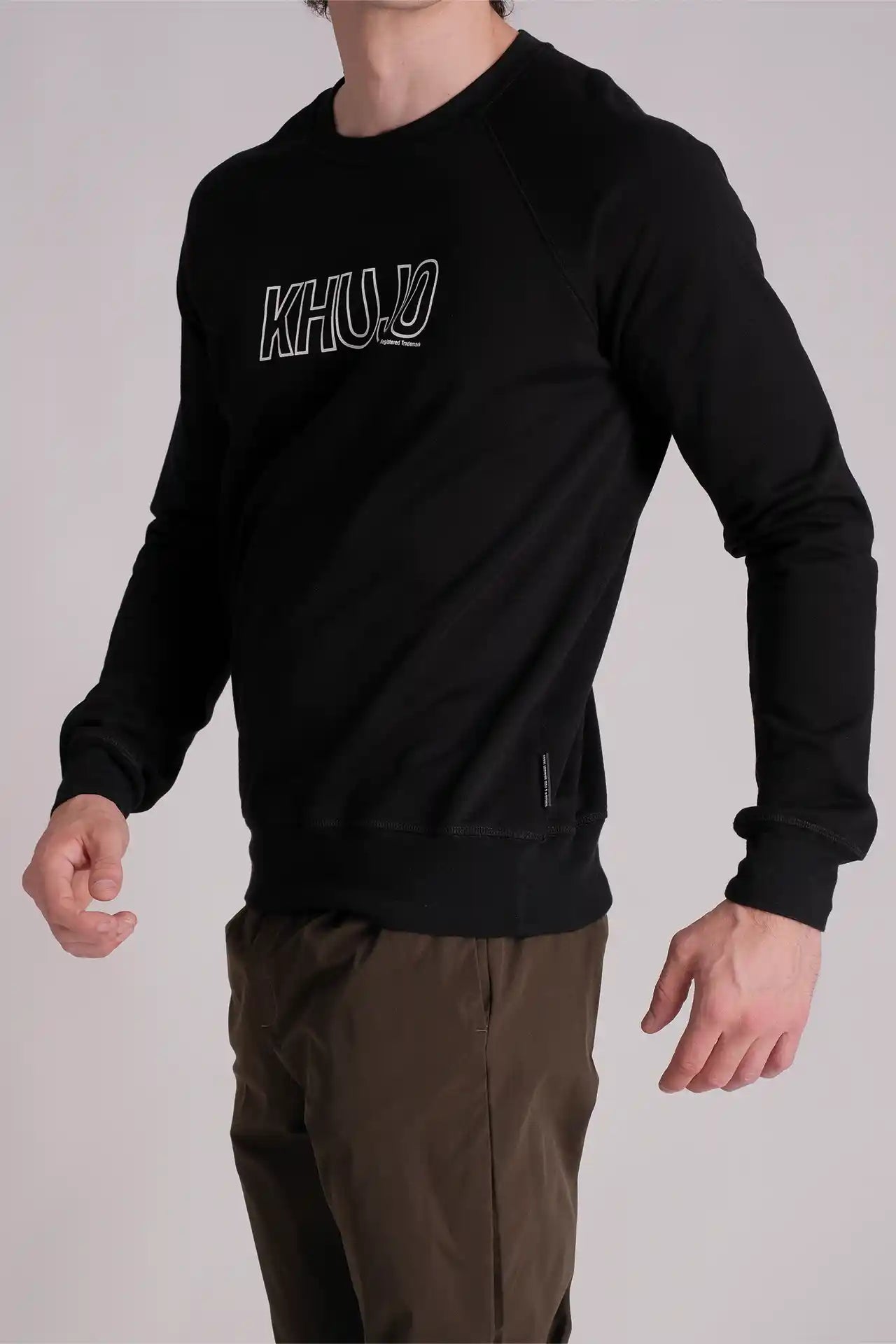 SPM0069 - Finest Cotton French Terry Printed LOGO Crew Sweatshirt - Black