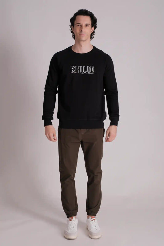 SPM0069 - Finest Cotton French Terry Printed LOGO Crew Sweatshirt - Black