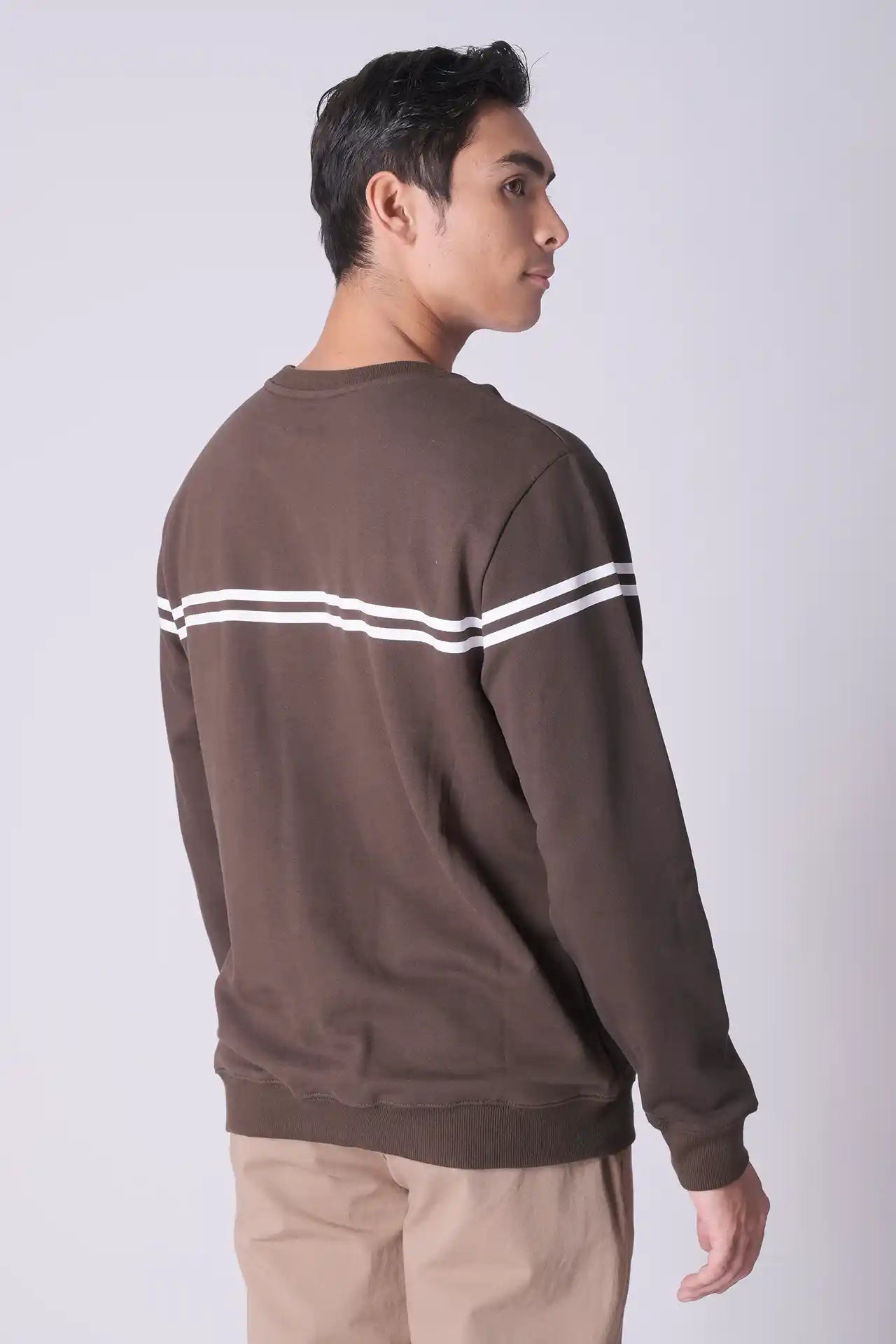 SPM0097 - Finest Cotton Matching Stripe French Terry Sweatshirt - Army
