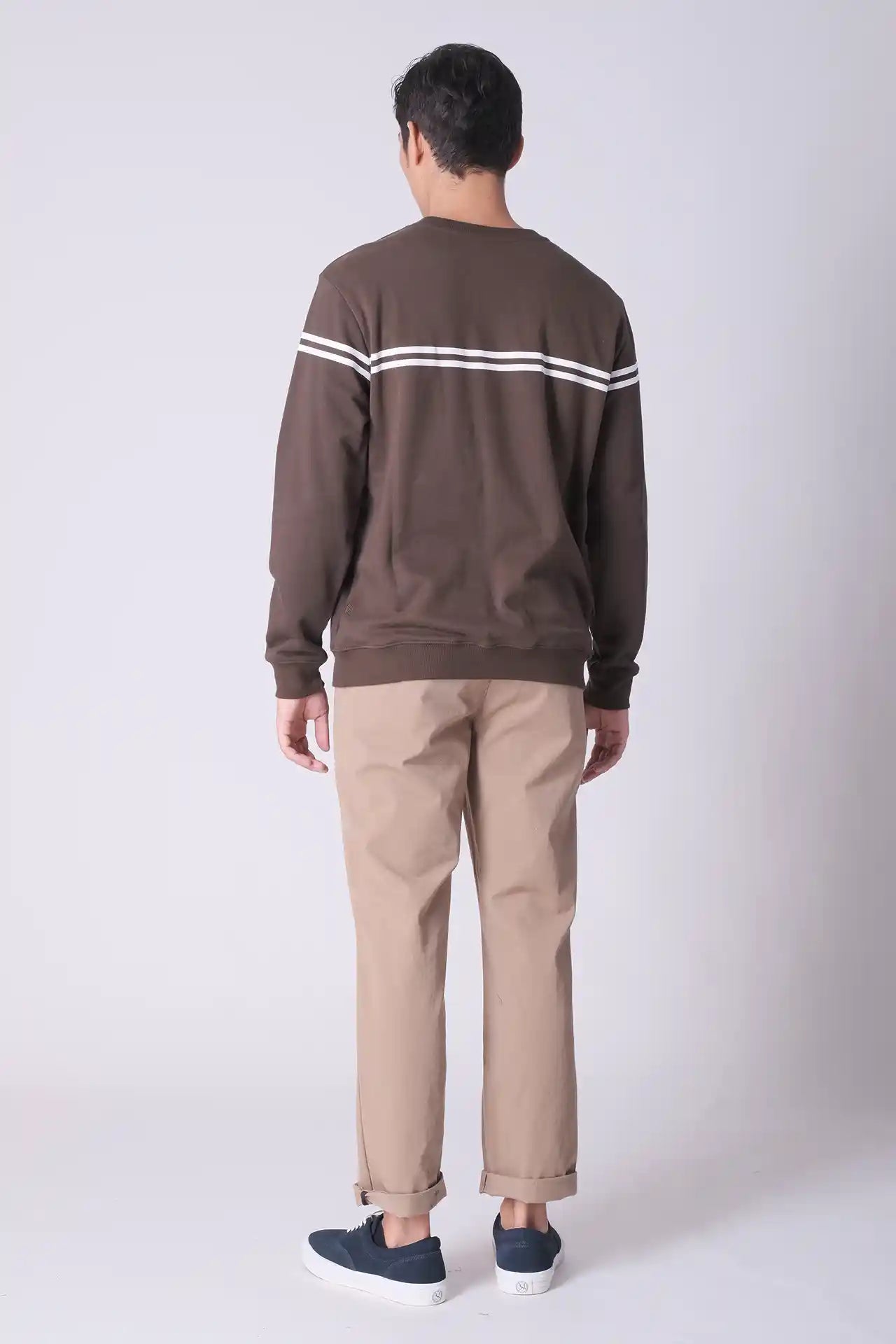 SPM0097 - Finest Cotton Matching Stripe French Terry Sweatshirt - Army