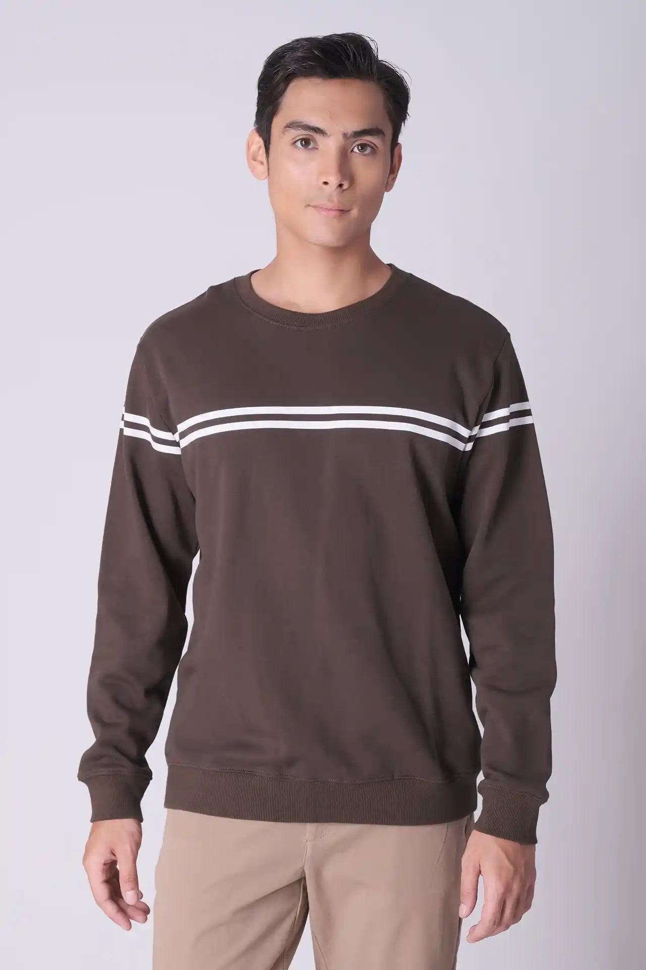 SPM0097 - Finest Cotton Matching Stripe French Terry Sweatshirt - Army