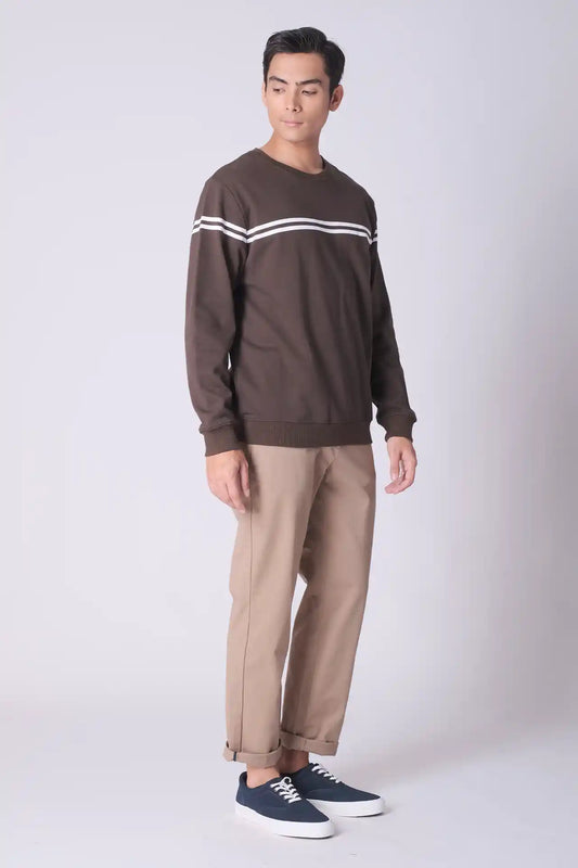 SPM0097 - Finest Cotton Matching Stripe French Terry Sweatshirt - Army