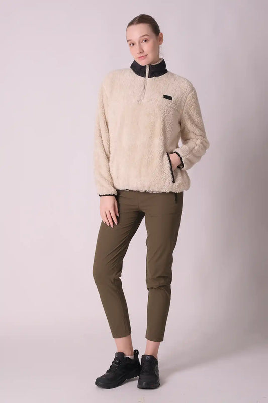 SPWM0134 - Women's Essential Half-Zip Sherpa Sweatshirt - Cream