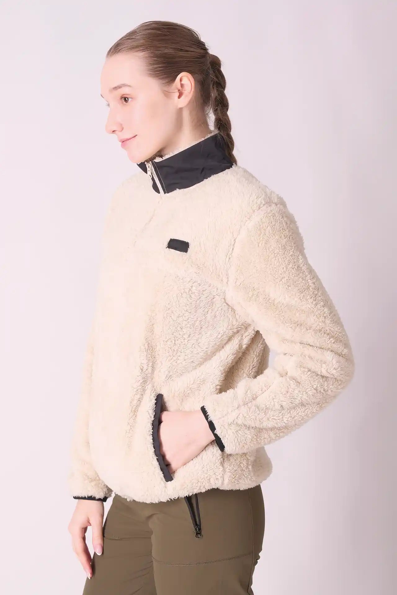 SPWM0134 - Women's Essential Half-Zip Sherpa Sweatshirt - Cream