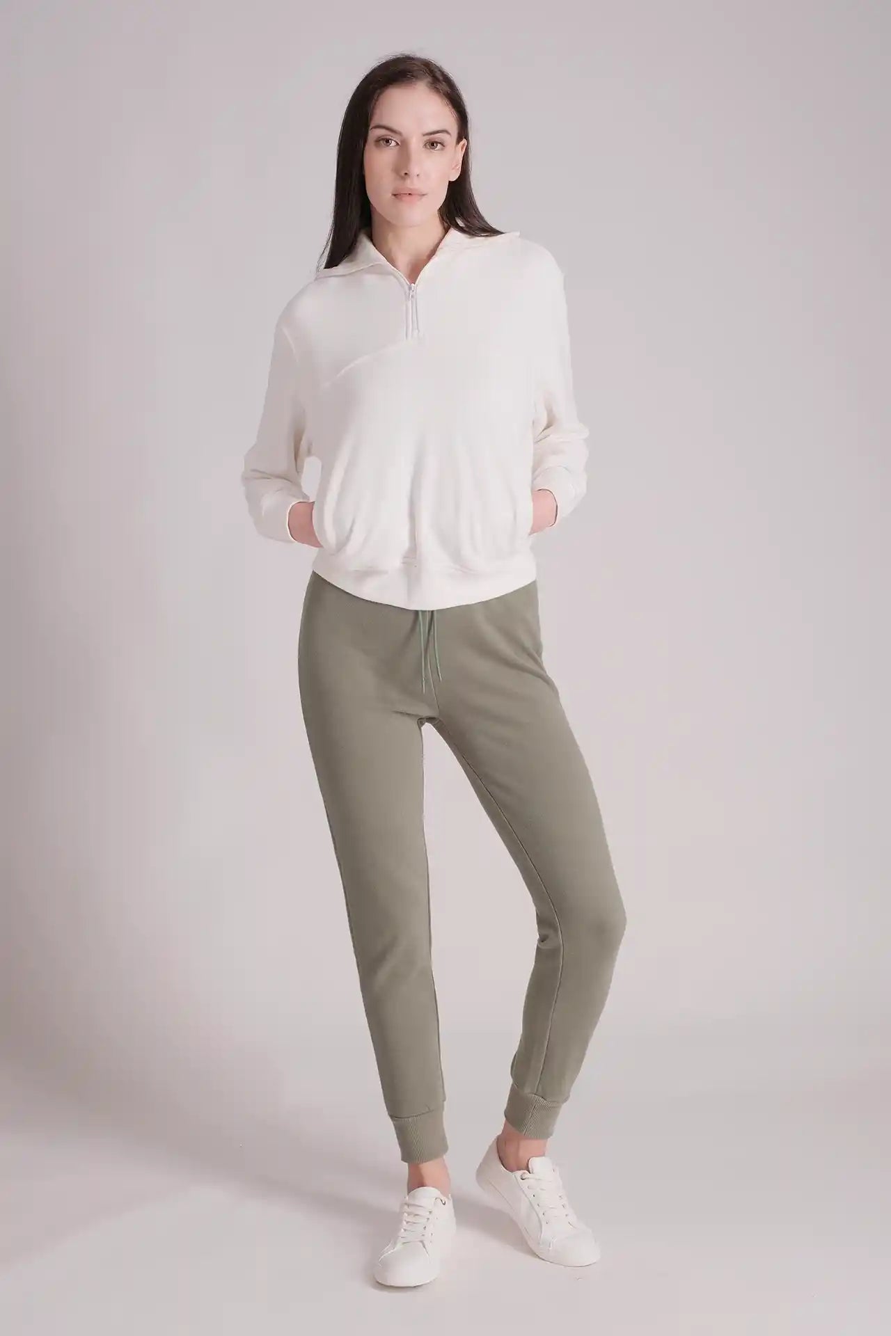 SPWM0153 - Women's Essential High Collar Turtle Neck Half Zip Sweatshirt - White