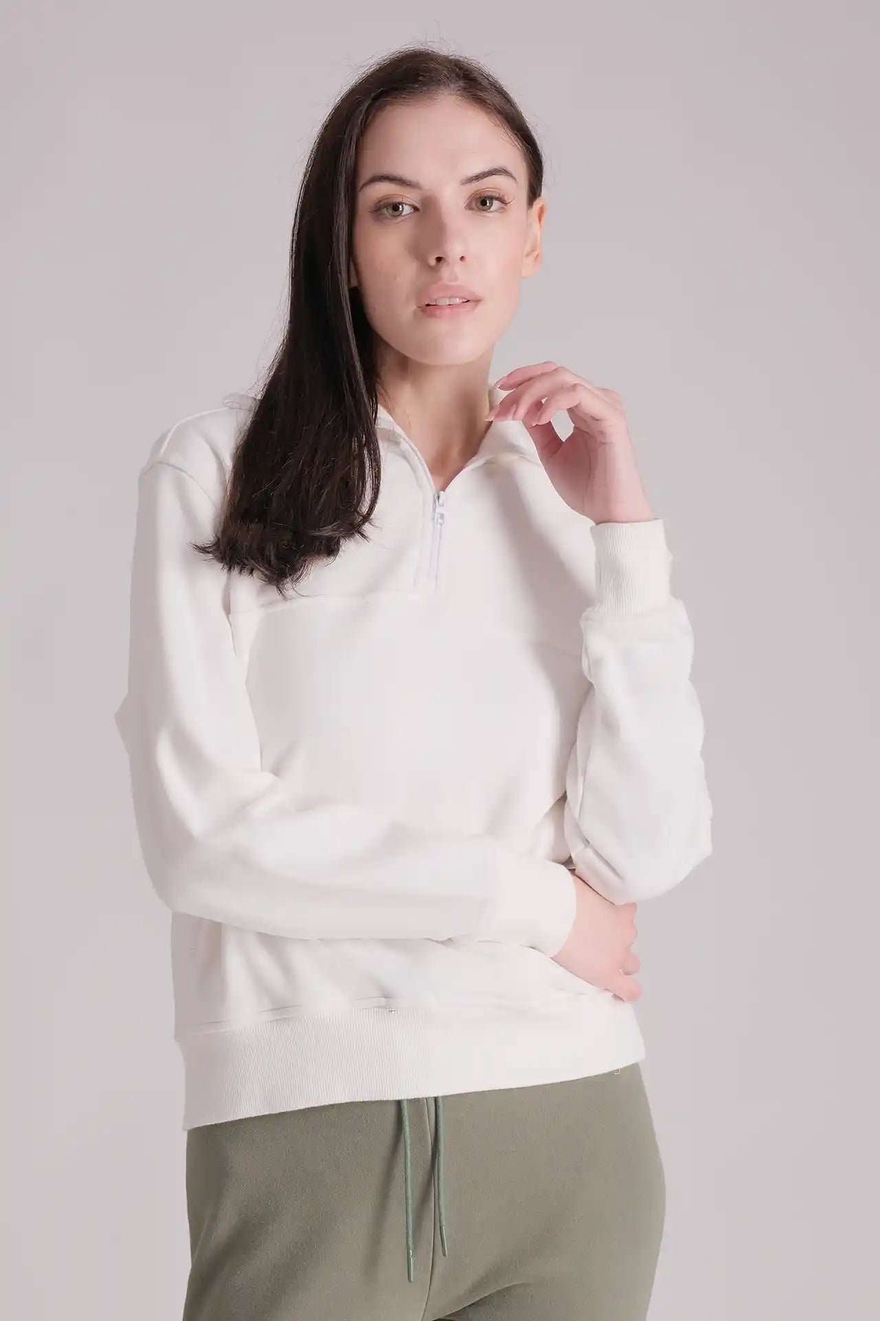 SPWM0153 - Women's Essential High Collar Turtle Neck Half Zip Sweatshirt - White