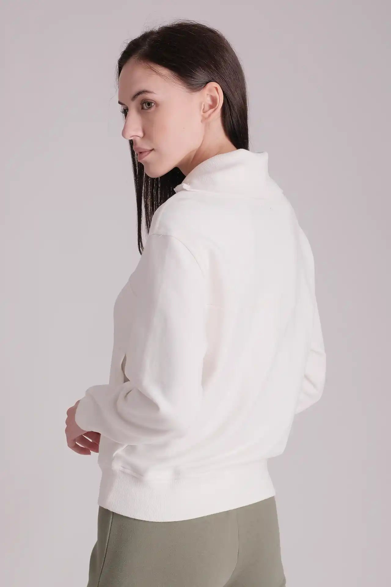 SPWM0153 - Women's Essential High Collar Turtle Neck Half Zip Sweatshirt - White