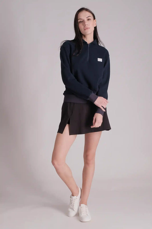 SPWM0154 - Women's Essential Round Collar Half Zip Pullover - Navy