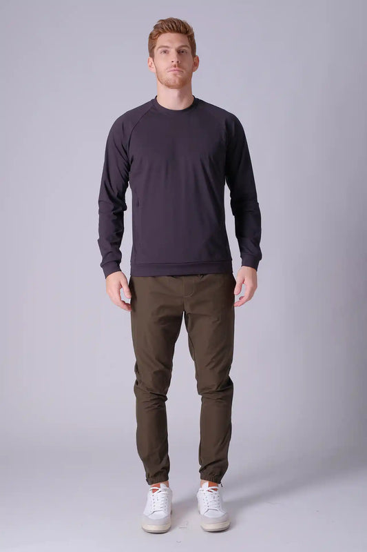 SPM0200 - Thermal Stretch Interlock Long Sleeve Crew Pullover - Black