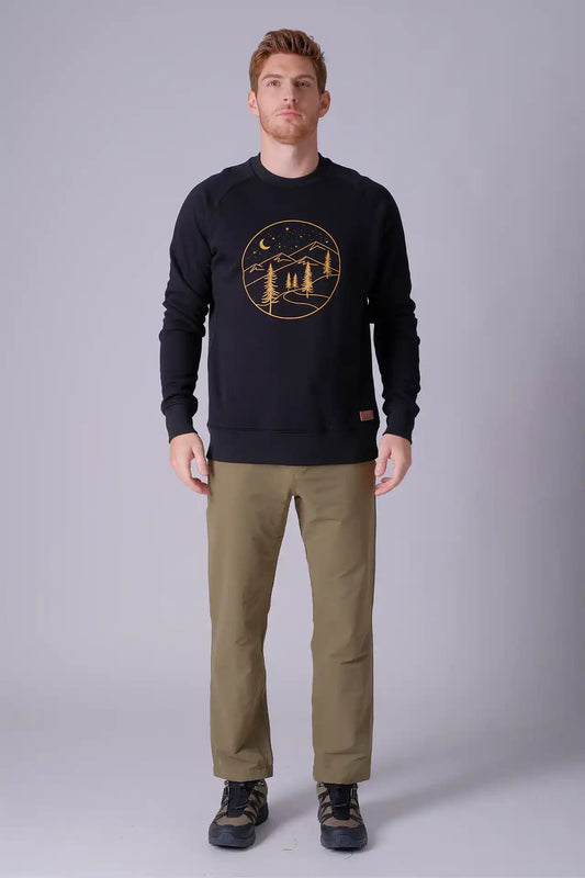 SPM0209 - Crew Neck Raglan Sleeve Thermal Polar Fleece Sweatshirt - Black