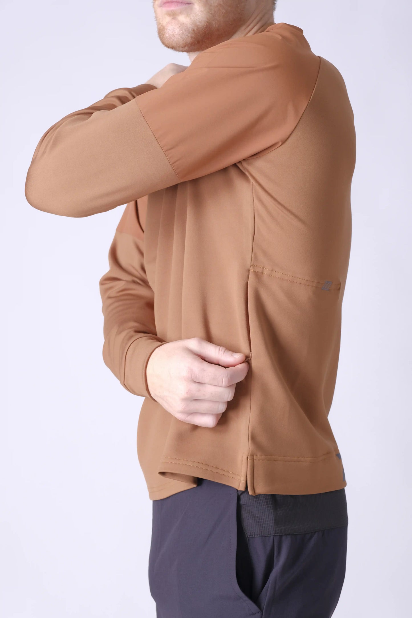 SPM0232 - Stretch Thermal Fleece Raglan Long Sleeve Active Pullover - Orange