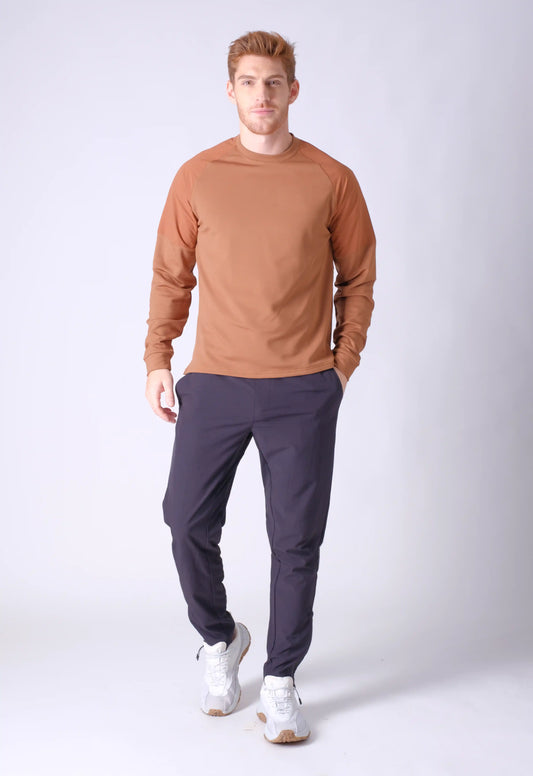 SPM0232 - Stretch Thermal Fleece Raglan Long Sleeve Active Pullover - Orange