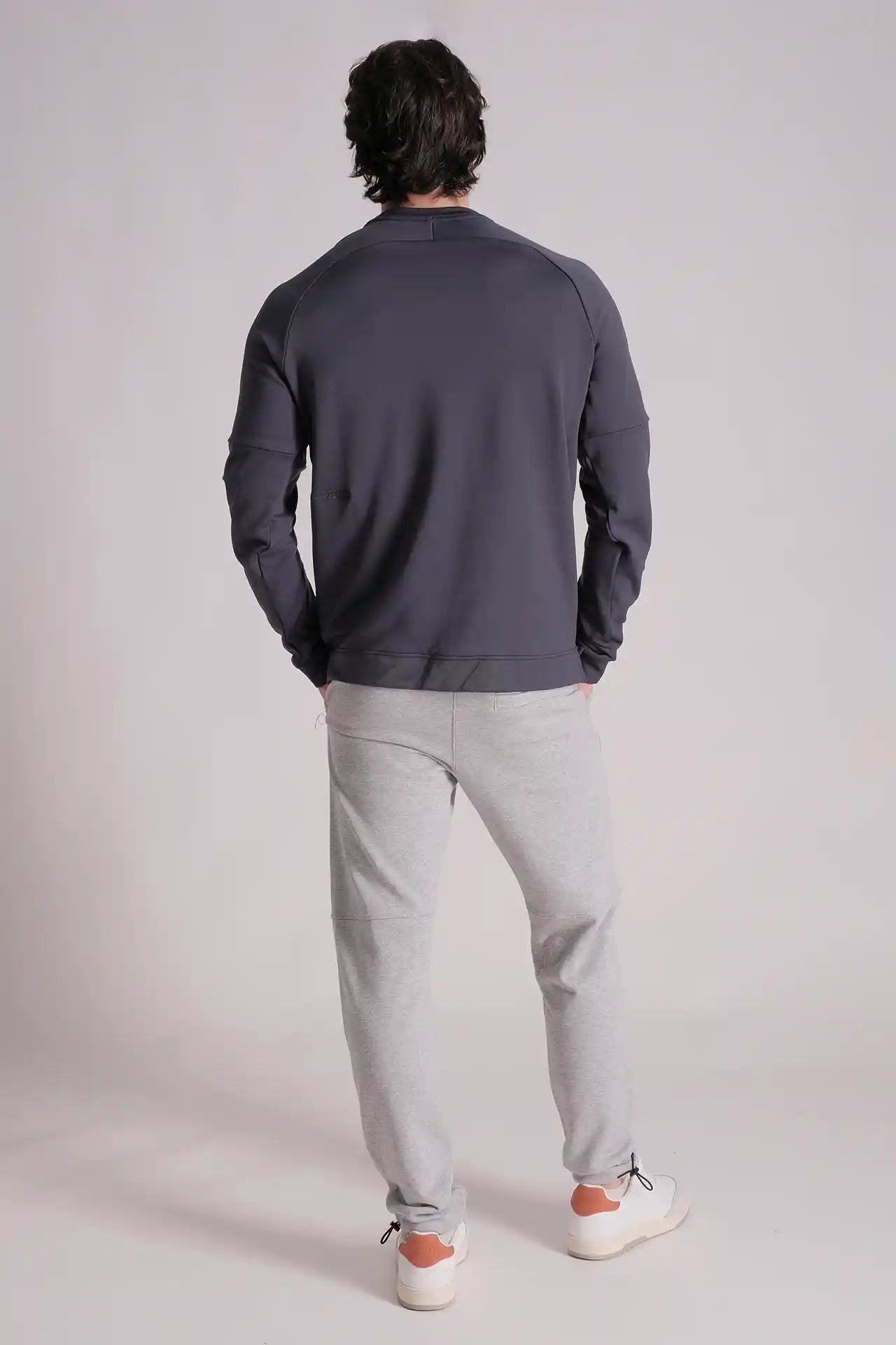 SPM0236 - Stretch Thermal Fleece Long Sleeve Running Pullover - Navy