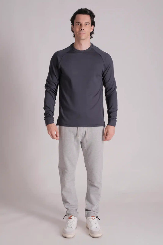 SPM0236 - Stretch Thermal Fleece Long Sleeve Running Pullover - Navy