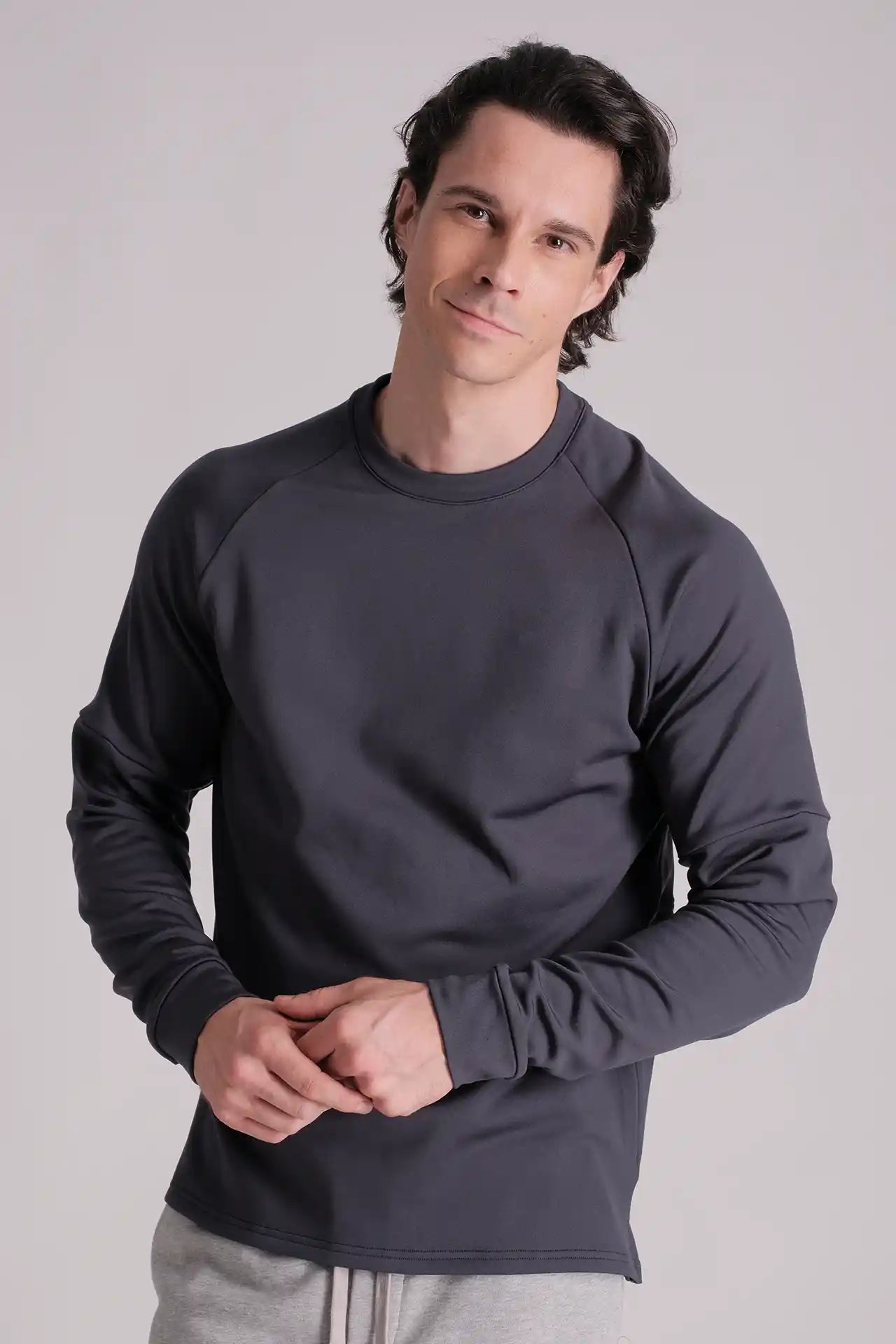 SPM0236 - Stretch Thermal Fleece Long Sleeve Running Pullover - Navy