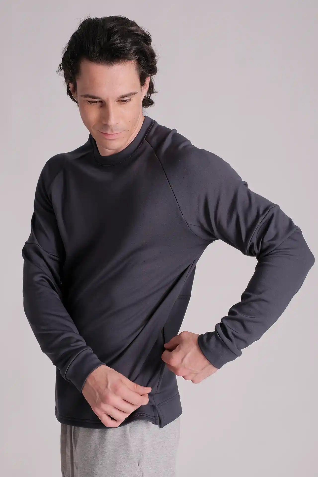 SPM0236 - Stretch Thermal Fleece Long Sleeve Running Pullover - Navy
