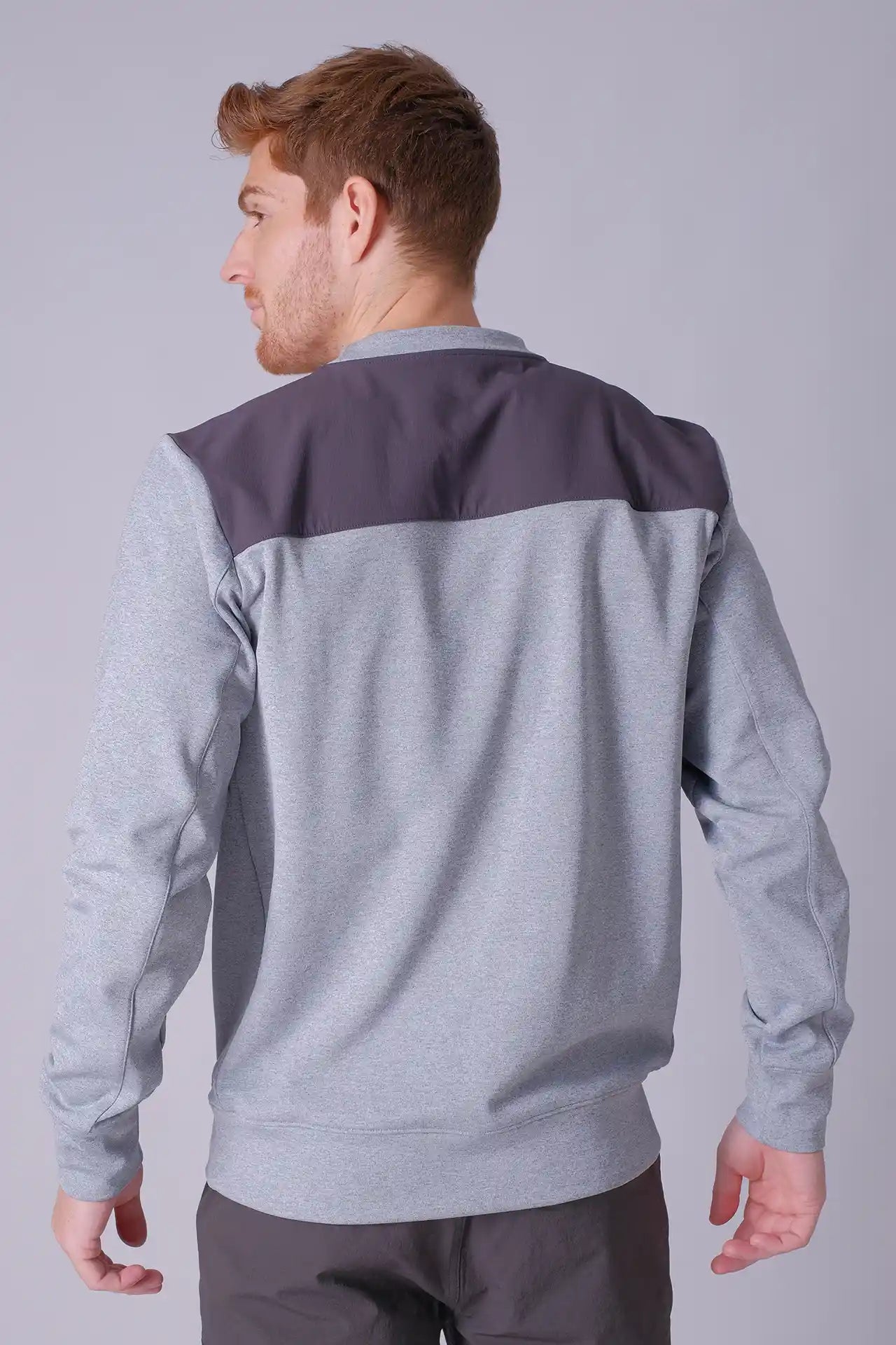 SPM22007 - Stretch Thermal Fleece Embossed Logo Outdoor Pullover - Heather Grey