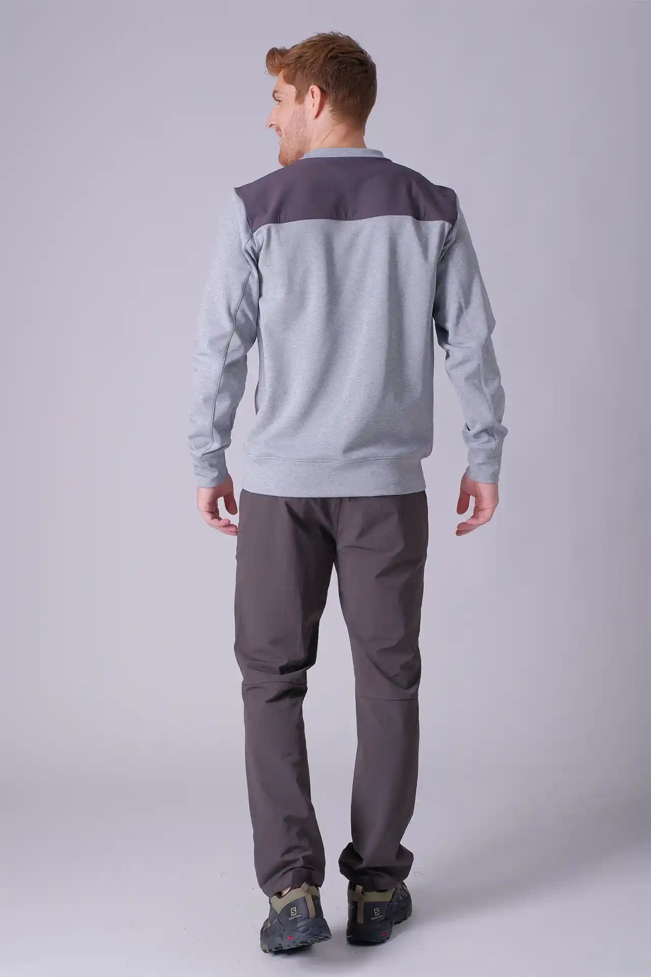 SPM22007 - Stretch Thermal Fleece Embossed Logo Outdoor Pullover - Heather Grey
