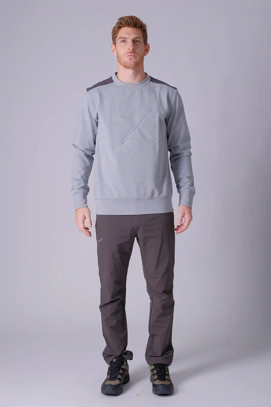 SPM22007 - Stretch Thermal Fleece Embossed Logo Outdoor Pullover - Heather Grey