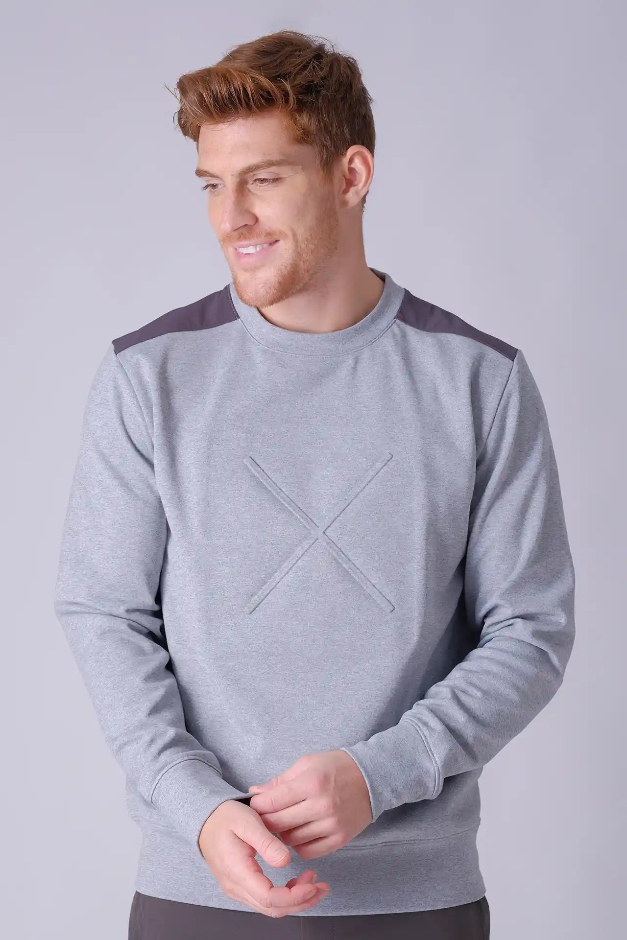 SPM22007 - Stretch Thermal Fleece Embossed Logo Outdoor Pullover - Heather Grey