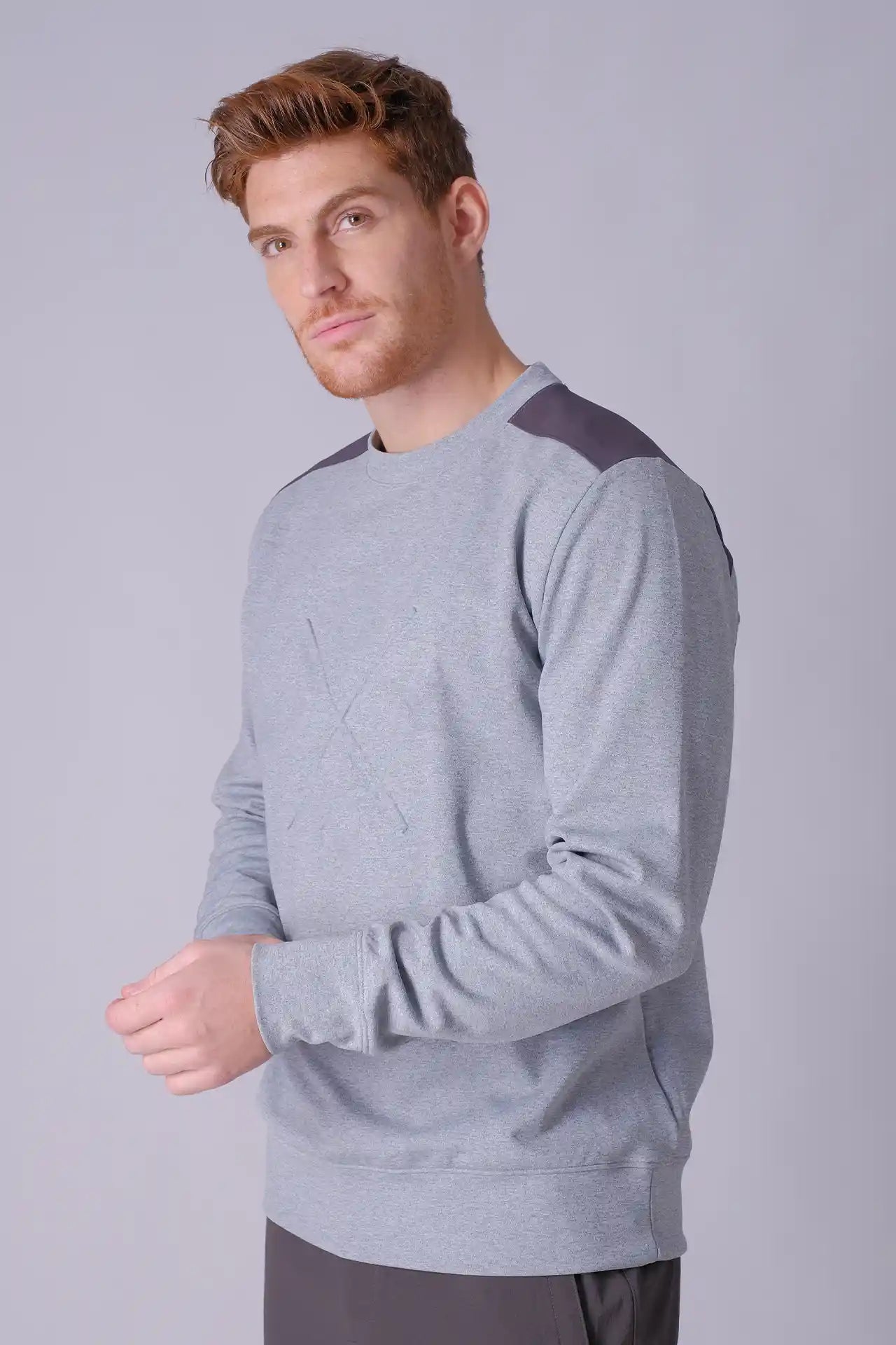 SPM22007 - Stretch Thermal Fleece Embossed Logo Outdoor Pullover - Heather Grey