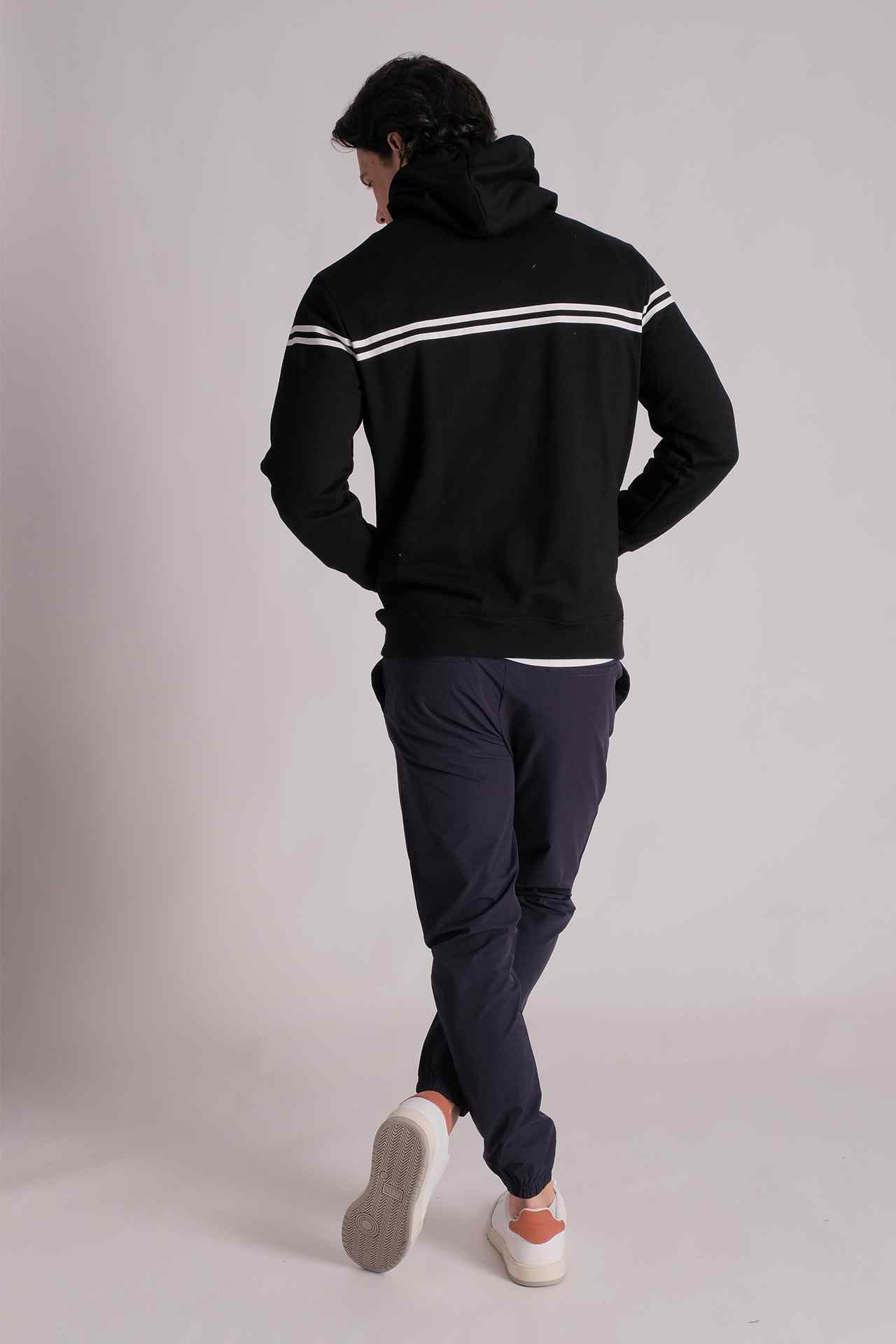 SPN0146 - Finest Cotton French Terry Double Stripe Hoodie - Black
