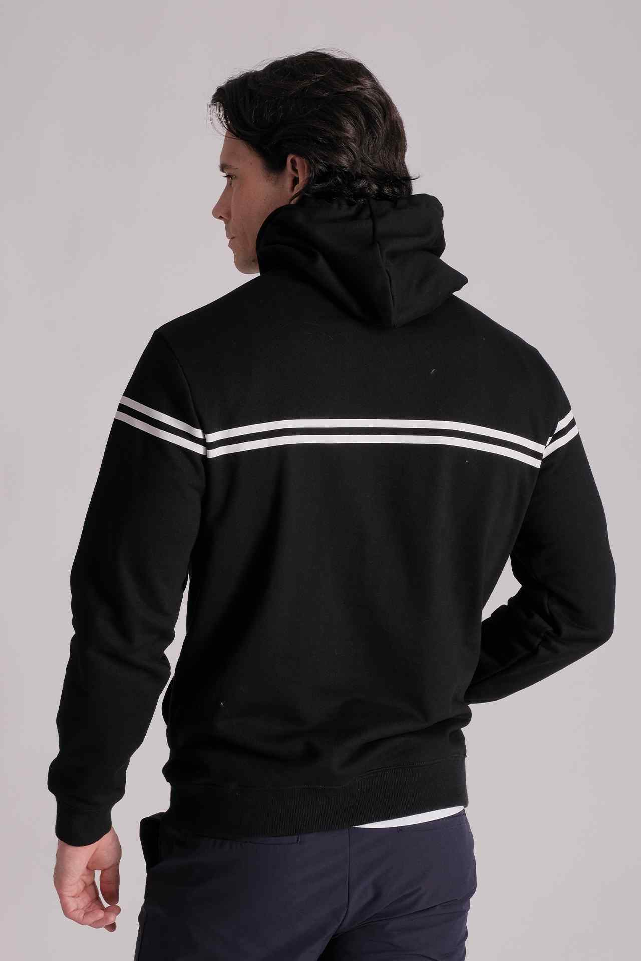 SPN0146 - Finest Cotton French Terry Double Stripe Hoodie - Black