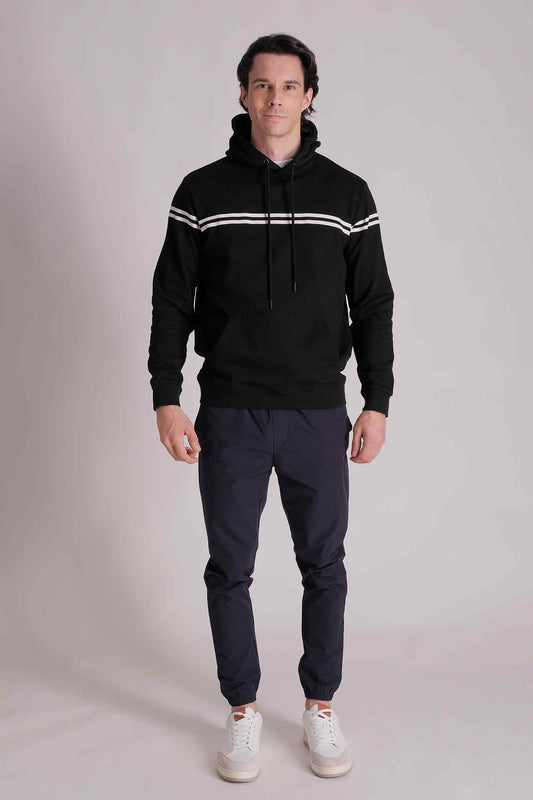 SPN0146 - Finest Cotton French Terry Double Stripe Hoodie - Black