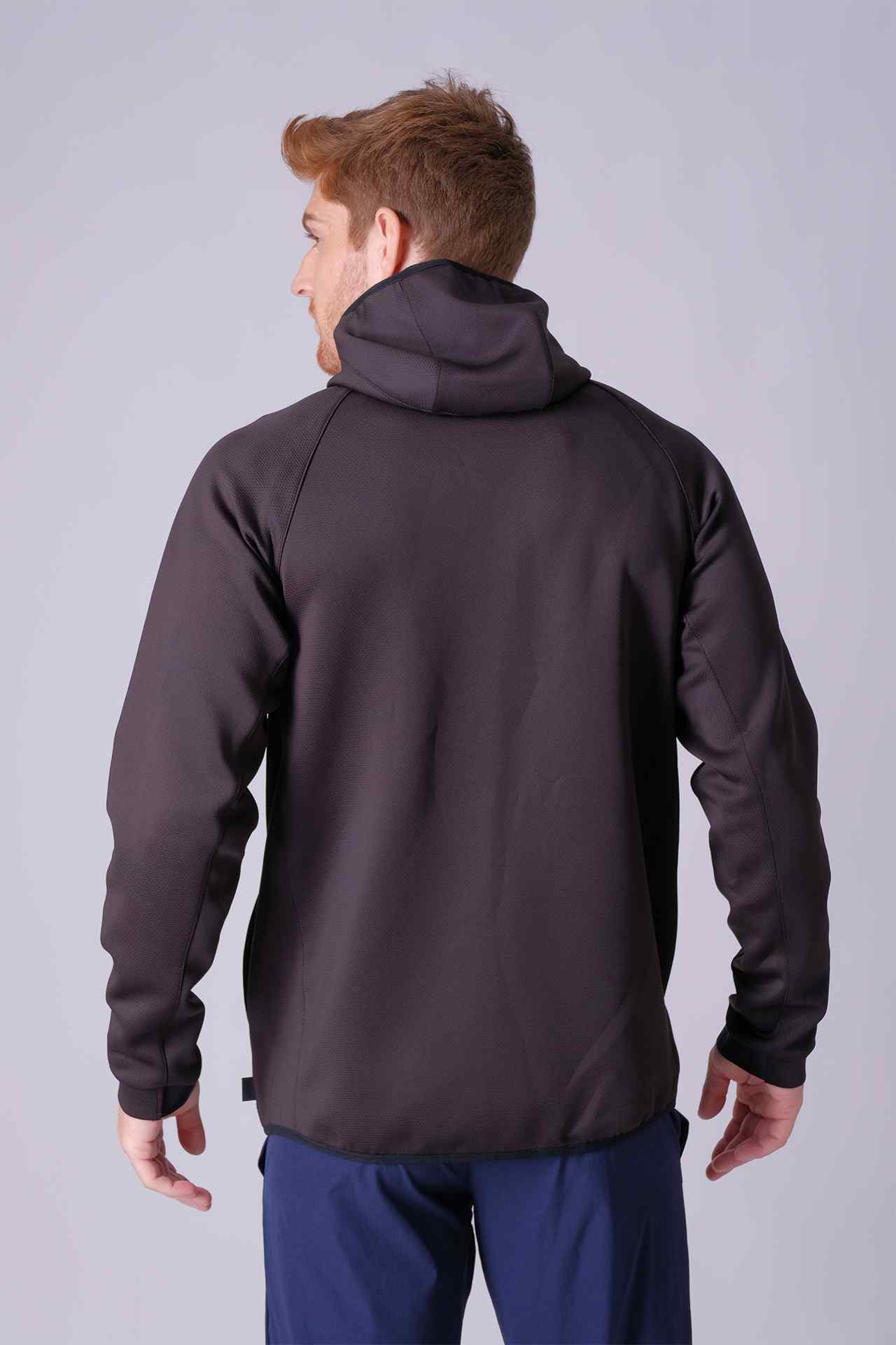 SPO0119 - Jacquard Mesh Double Knit Active Hooded Jacket - Black
