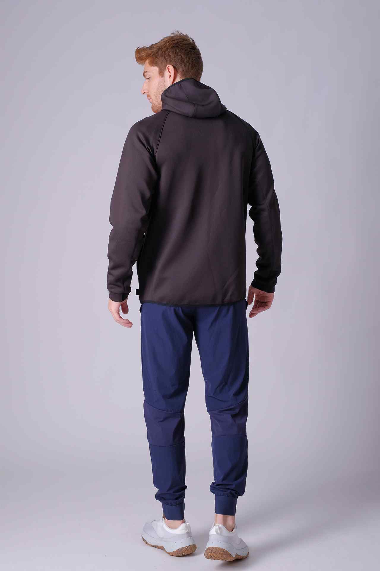 SPO0119 - Jacquard Mesh Double Knit Active Hooded Jacket - Black