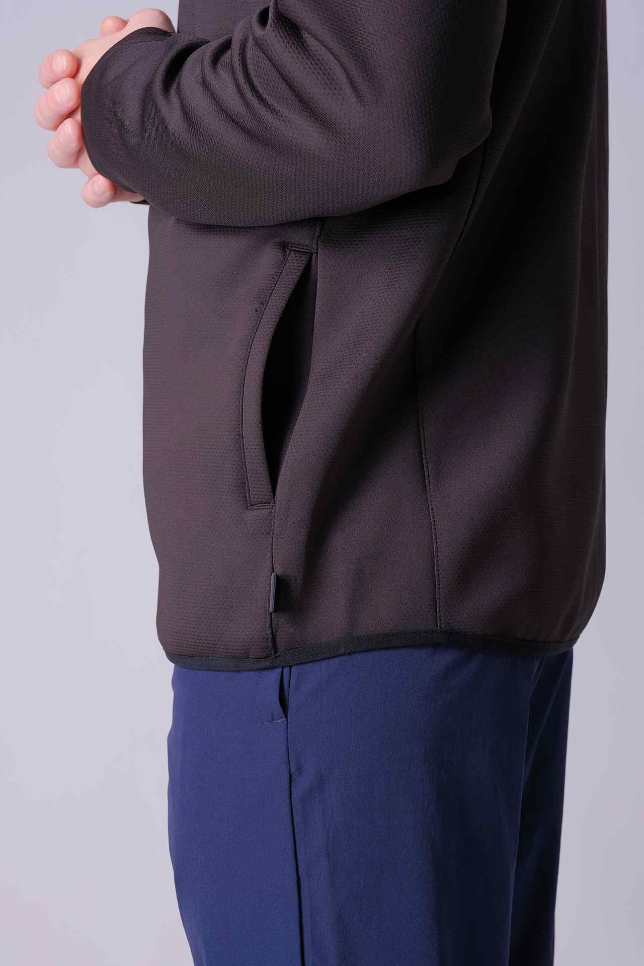 SPO0119 - Jacquard Mesh Double Knit Active Hooded Jacket - Black