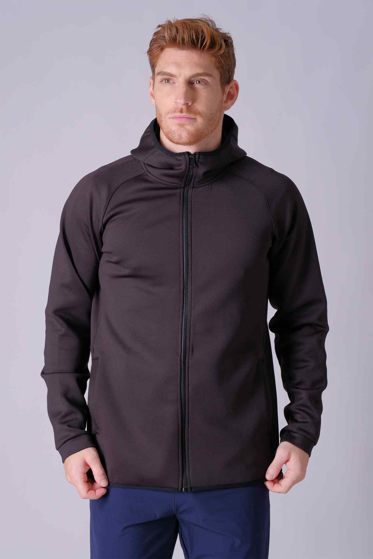 SPO0119 - Jacquard Mesh Double Knit Active Hooded Jacket - Black