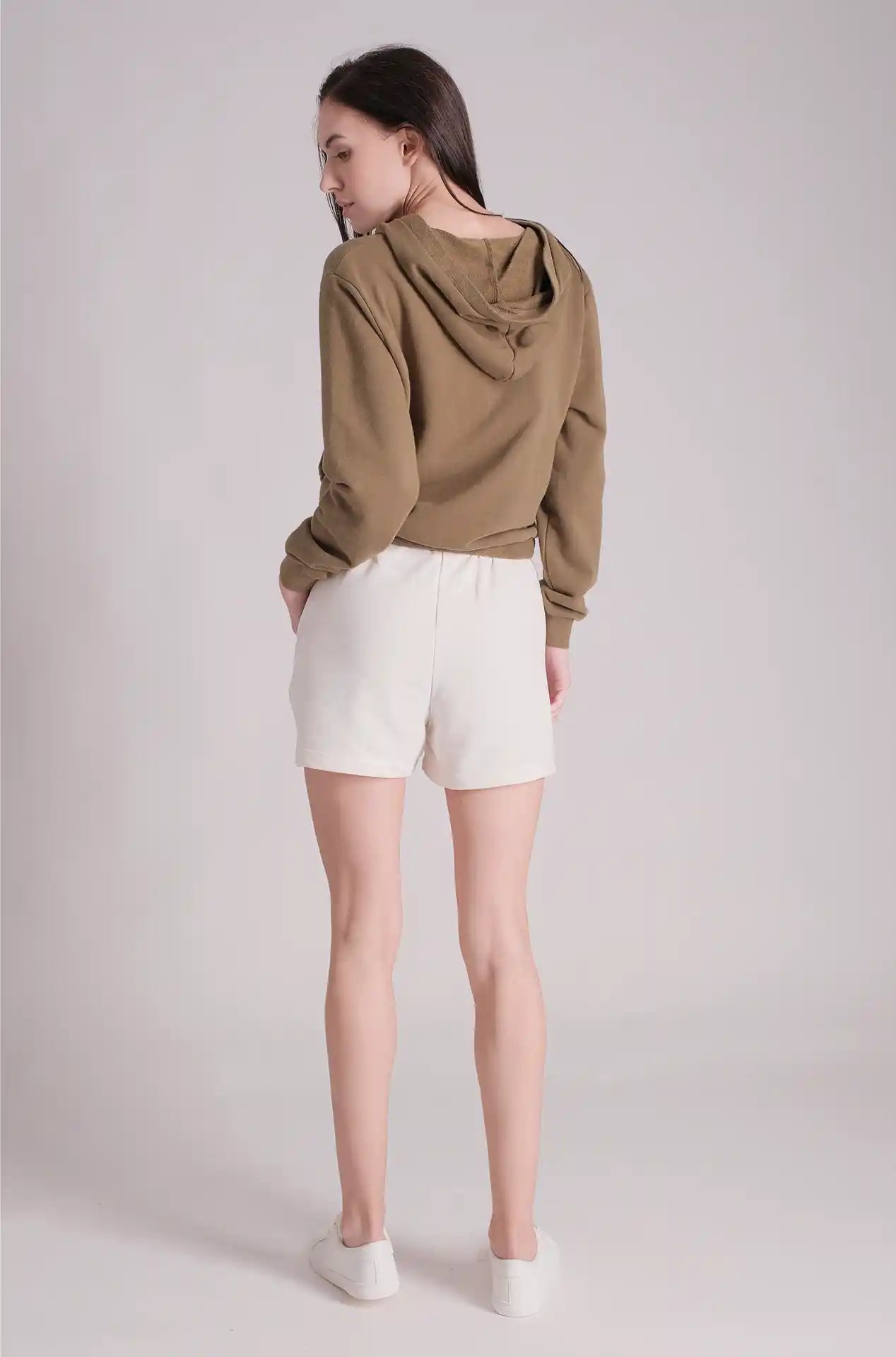 SPWN0215 - Women's Essential Overlapping Cropped Hoodie - Army Green