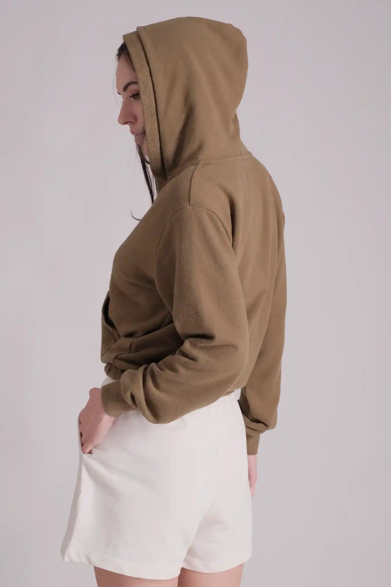SPWN0215 - Women's Essential Overlapping Cropped Hoodie - Army Green